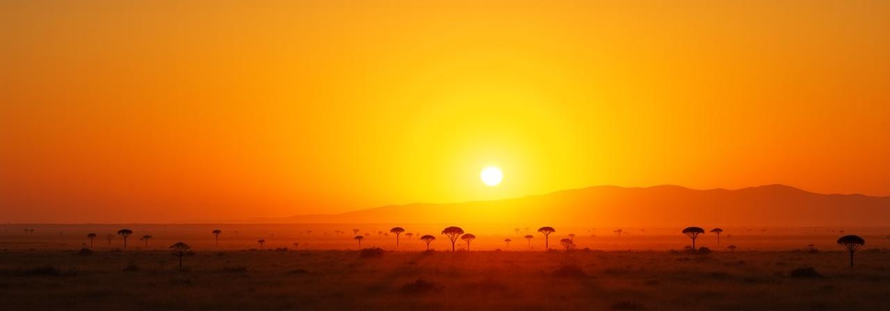 Spokojny krajobraz sawanny o poranku