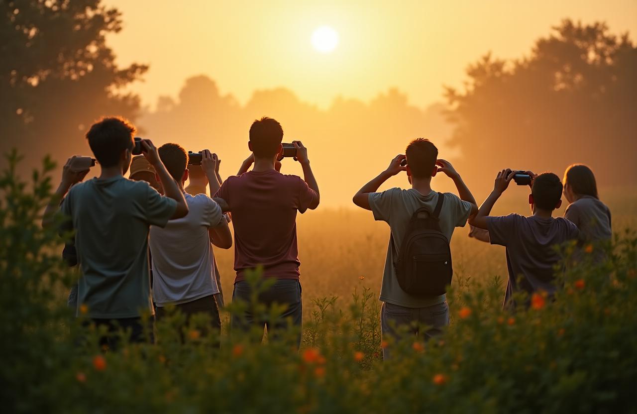 Młodzi naukowcy obserwujący ptaki w delcie rzeki